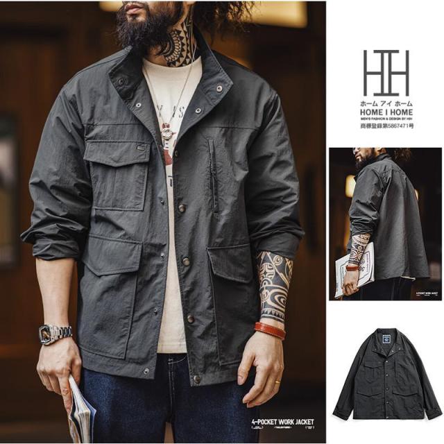 ナイロンジャケット メンズ ミリタリージャケット 大きいサイズ ワークジャケット 撥水加工 ナイロン レトロ ストリート 襟付き ジップアップ 春 秋 冬 おしゃれ