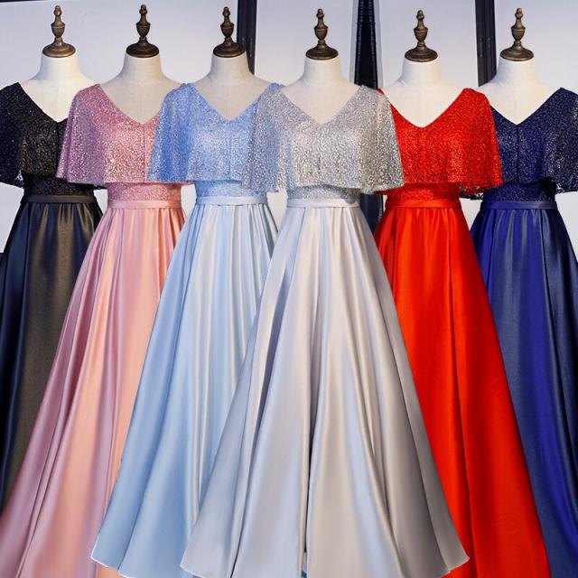 カラードレス ピンク グレー レッド ロングドレス ケープ風 ポンチョ風 サテン 演奏会 発表会 コンサート コンクール 光沢 フォーマル ステージ衣装 ファスナー