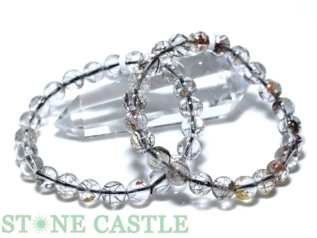 ☆高品質☆【天然石 ブレスレット】ブラックルチルクォーツ (ガーデン入り) (約8.5〜9mm)