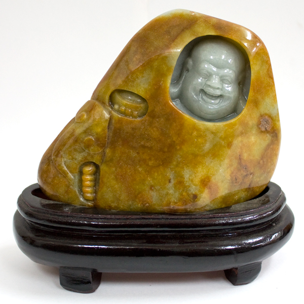 ☆高級一点物☆【天然石 彫刻置物】本翡翠 (台付き) No.18の通販はau