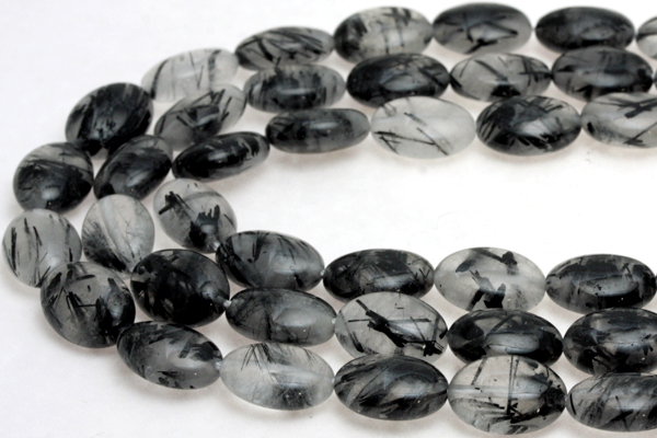 【天然石 カットビーズ】ブラックルチルクォーツ (3A) オーバル型 10x14mm パワーストーン