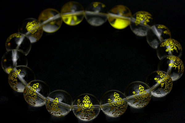 天然石 ビーズ【彫刻ビーズ】水晶 (金彫り) 八大観音 勢至菩薩 (12mm) (半連 ブレスレット約1本分) パワーストーン
