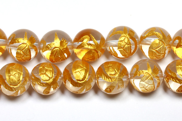 天然石 ビーズ【彫刻ビーズ】水晶 10mm (金浅彫り) 玄武 (一連売り) パワーストーン
