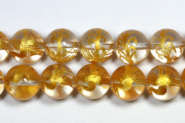 天然石 ビーズ【彫刻ビーズ】水晶 10mm (金浅彫り) 朱雀 (一連売り) パワーストーンの通販は