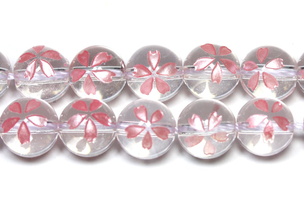 天然石 ビーズ【彫刻ビーズ】水晶 8mm (ピンク彫り) 桜 (一連売り) パワーストーン