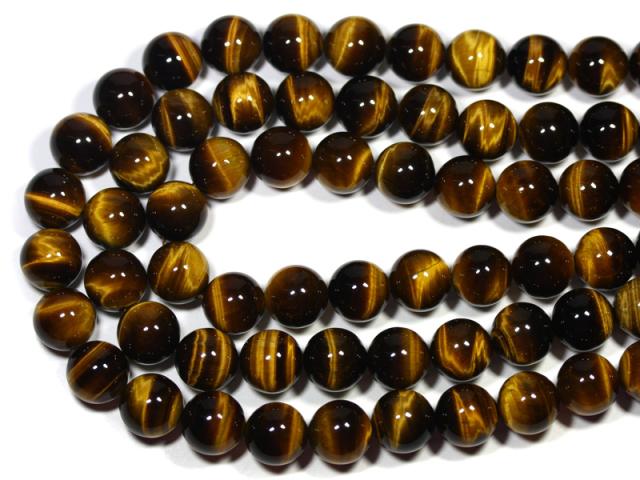 【丸ビーズ】タイガーアイ (3A) 14mm (半連 ブレスレット約1本分) 天然石 パワーストーン