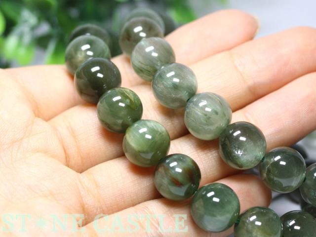 天然石 グリーンルチルクォーツ11.5〜12mm玉ブレスレット 内周18.7cm パワーストーン 天然石 最高級 高透明 グリーンルチル ルチルクォーツ
