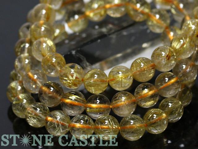 高品質ゴールドルチルクォーツブレスレット天然石パワーストーン ルチルクォーツ ブレスレット 8.3mm 17.5cm 7A級 金針ルチルクォーツ