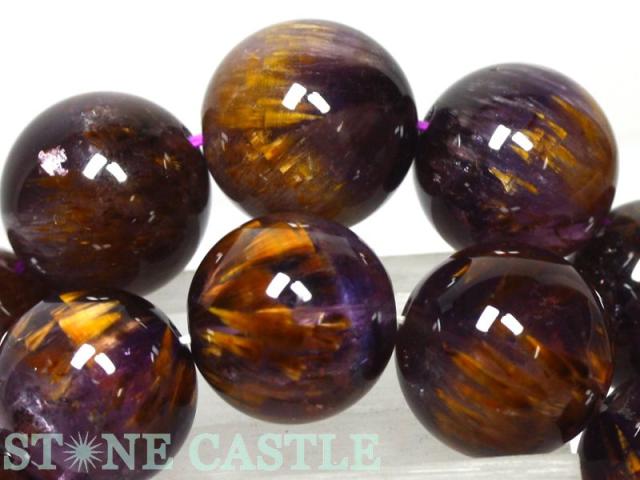 ☆高品質☆【天然石 ブレスレット】アンソフィライトインアメジスト (カコクセナイト) (3A) (約13〜13.5mm) (ケース付) パワーストーン 母の日 ギフト