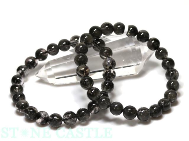 ☆高品質☆【ブレスレット】ブラックレピドライトインクォーツ (2A) (ブラジル産) (約8〜8.5mm) 天然石 パワーストーン