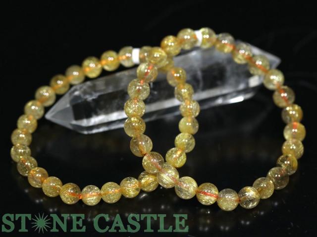 天然石 金針ルチルクォーツ11mm玉ブレスレット 内周18.5cm ☆高品質