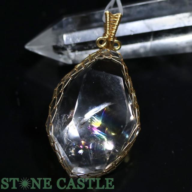 ☆一点物☆【ペンダント】レインボー水晶 (EX) タンブルカット (14K) No.90 天然石 パワーストーンの通販は