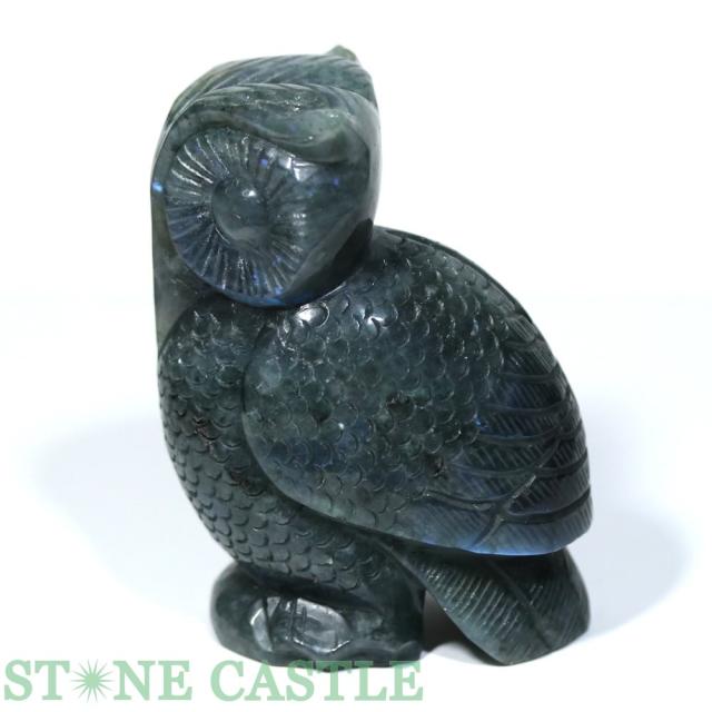 天然石 ラブラドライト の ふくろう の 置物です。約90㍉！１点物！ ラブラドライト ふくろう 置物 彫り物 彫刻 カービング 梟