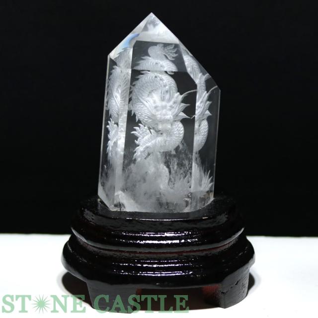 ☆一点物☆【彫刻置物】裏彫り彫刻 水晶ポイント 龍 (素彫り) (台付) No.24 天然石 パワーストーンの通販は 37,000円
