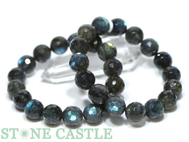 ☆高品質☆【ブレスレット】ラブラドライト (4A) 128面カット (約13〜13.5mm) (ケース付) 天然石 パワーストーン