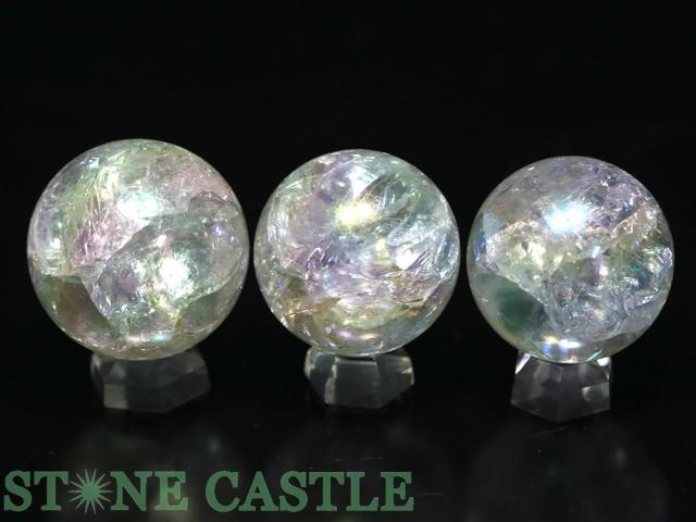 ☆一点物☆【置き石】丸玉 クラッシュオーラ (3個セット) No.59 天然石 パワーストーンの通販は