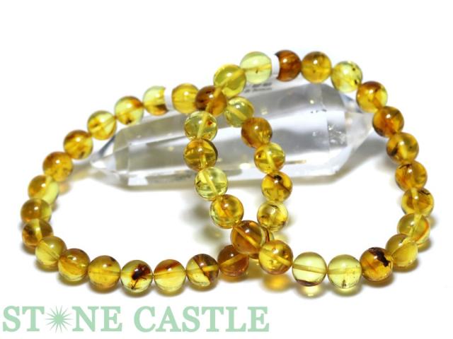 ☆高品質☆【天然石 ブレスレット】虫入り琥珀 (アンバー) (約8〜8.5mm) (ケース付)の通販は 25,185円