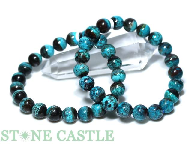 ☆高品質☆【天然石 ブレスレット】クリソコラ バイカラー (アメリカ・アリゾナ州産) (約9〜9.5mm)の通販は