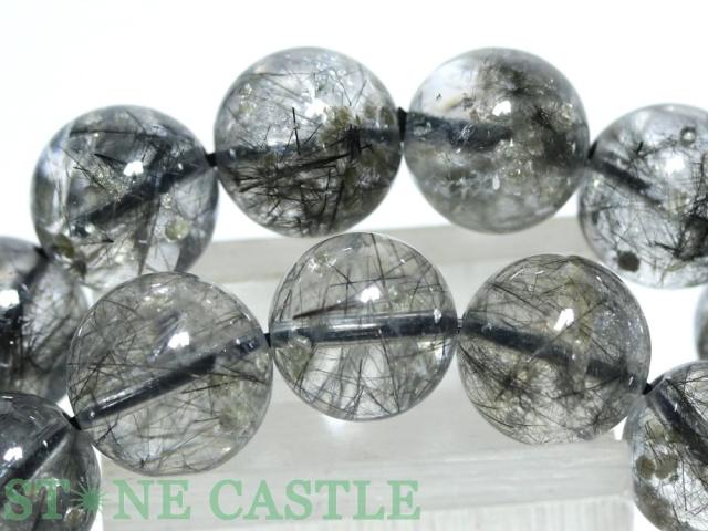 ☆高品質☆【天然石 ブレスレット】マイカ(雲母)入りブラックルチルクォーツ (5A) (約11〜11.5mm) (ケース付)の通販は