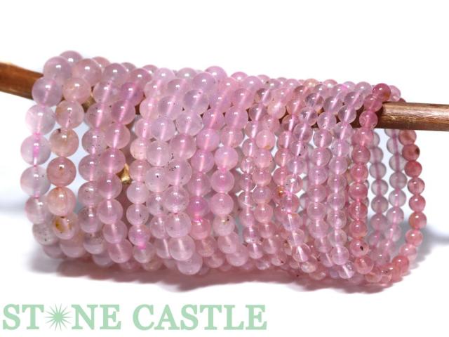 ☆特価アソート☆【天然石 ブレスレット】ガネーシュ産ヒマラヤローズクォーツ (約7〜12mm) 約10〜11本入り (約200g)