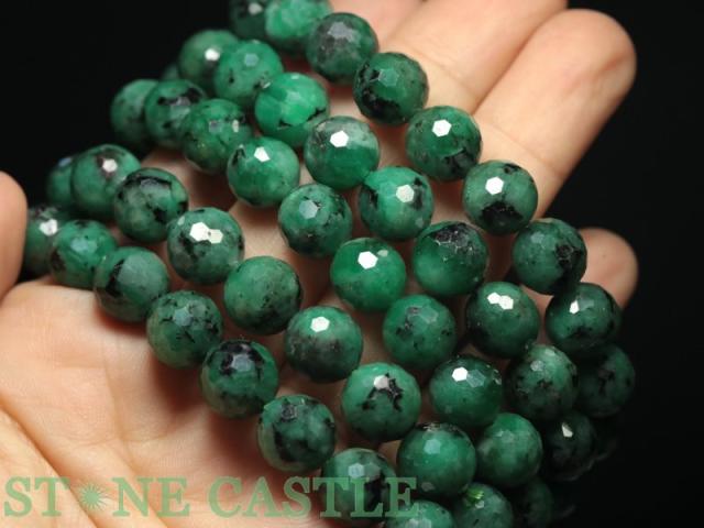 ☆高品質☆【天然石 ブレスレット】エメラルド ミラーボールカット (約