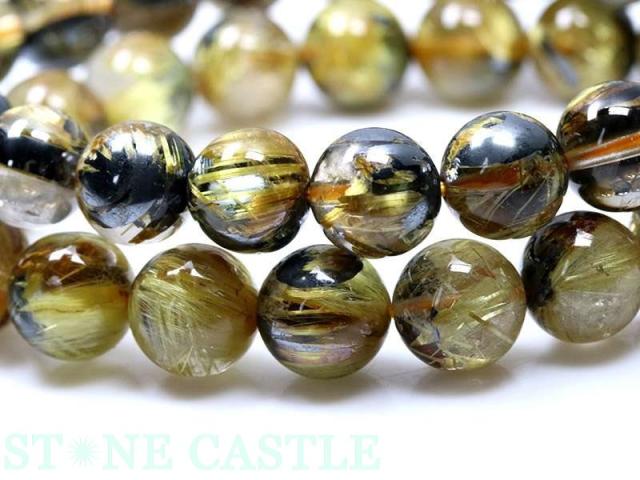 ☆高品質☆【天然石 ブレスレット】太陽タイチンルチルクォーツ (最高級) (約9.5〜10mm) (ケース付)