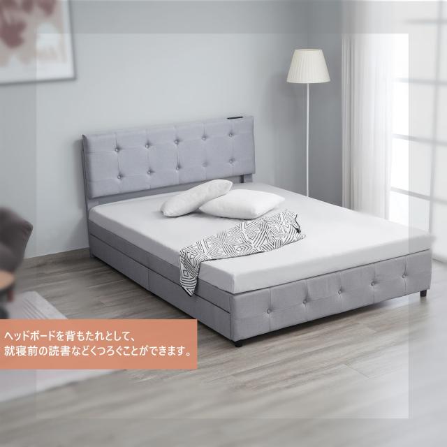 【数量限定ｘ送料無料ｘ10％還元】NARUMIセミダブルベッド ファブリックベッド ベッドフレーム 引き出し収納付き USB・コンセント付き すのこ構造 木製×アイアン 北欧風 組立簡単 マットレス別売り SDサイズ