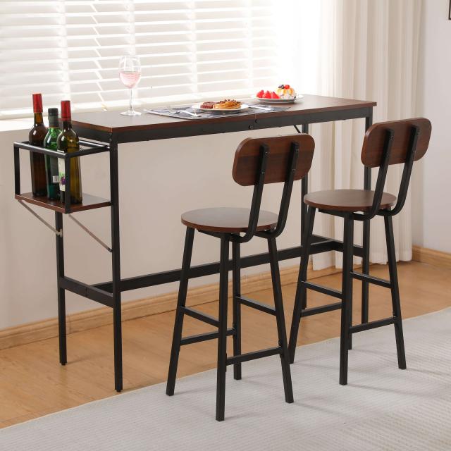 【数量限定ｘ送料無料ｘ10％還元】NARUMIカウンターテーブル 3点セット ハイテーブル スツール2脚 木製 省スペース 折りたたみ収納棚付き ダイニングテーブルセット 北欧 シンプル モダン 幅120×奥行40×高さ85cm おしゃれ キッチン カウンター