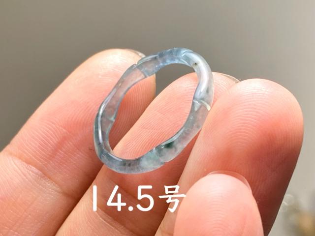 L13-106 高氷種 竹節 リング 水色 14.5号 グアテマラ産 A貨 本翡翠 くりぬき