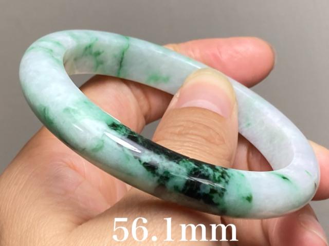 BG5-8 美品 花緑 56.1MM 真ん丸 ミャンマー産 天然本翡翠 バングルの通販は