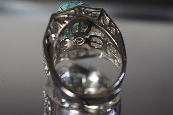 93 高級品 天然 トルコ石 メンズ リング 四角 長方形 青 ターコイズ