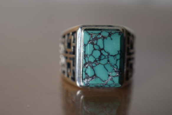 57 上品 天然 トルコ石 メンズ リング 四角 長方形 薄緑青 ターコイズ 指輪 メンズ 母の日 誕生日 フリーサイズの通販は 6,880円