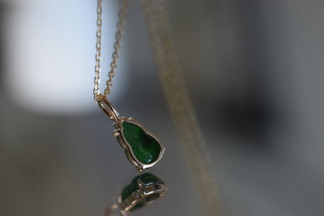 本翡翠シルバー925、氷種瓢箪ネックレス