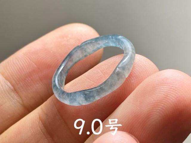 L13-50 ピンキーリング 高氷種 竹節 リング 水色飃藍花 9.0号 グアテマラ産 A貨 本翡翠 くりぬき