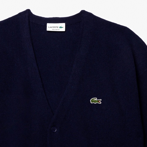 ラコステ LACOSTE メンズ ガーター編みVネックカーディガン ネイビー AH0397L 166 正規品 カーディガン 通勤通学 ワニ おしゃれの通販は