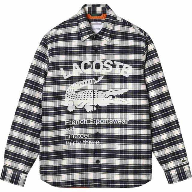 ラコステ オーバーサイズプリントフランネルシャツ グＬサイズ（サイズ40）新品 ラコステ LACOSTE オーバーサイズプリントフランネルシャツ
