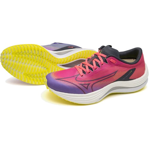 ミズノ MIZUNO レディース ランニングシューズ ウエーブリベリオンフラッシュ ピンク×ブラック×パープル J1GD2335 71 WAVE REBELLION