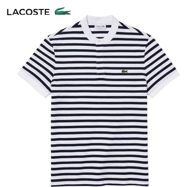 ラコステ LACOSTE メンズ スタンドカラーボーダーポロシャツ ホワイト/ネイビー PH6695L 522 ★在庫限り★正規品 半袖 カジュアル ボーダー スタンドカラー ポロシャツ ワニ おしゃれ