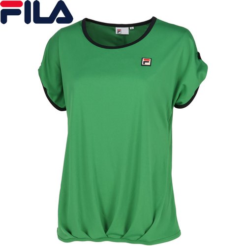 フィラ FILA レディース ゲームシャツ グリーン VL2698 25 半袖Tシャツ ドロップショルダー ウエストタック フェミニン トップス 吸水の通販はテニスウェア