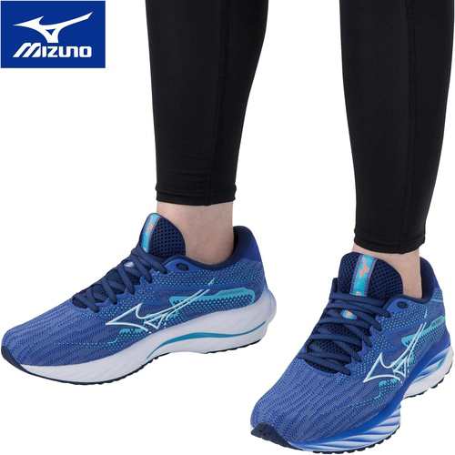 ミズノ MIZUNO レディース ランニングシューズ ウエーブライダー27 ブルー×ホワイト J1GD2303 25 WAVE RIDER 27 2023秋冬モデル レース