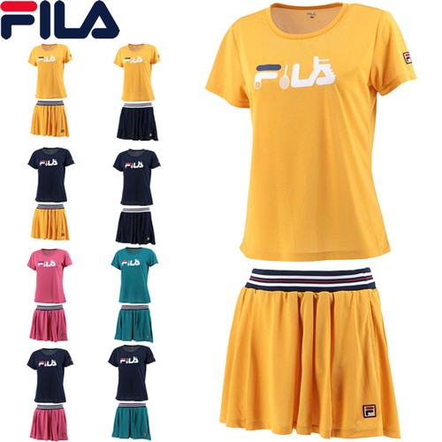 フィラ FILA レディース グラフィックTシャツ VL2652 ＆ スコート VL2655 上下セット 吸水速乾 UVカット ロゴ ウエストマーク 半袖