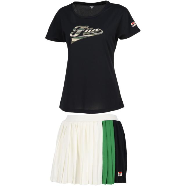 【美品】FILA ロゴ Tシャツとスコートセットアップ フィラ FILA レディース アップリケTシャツ VL2696 ＆ スコート
