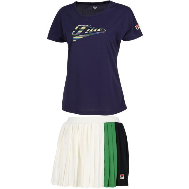 テニスウェアレディースフィラセットアップ フィラ FILA レディース アップリケTシャツ VL2696 ＆ スコート