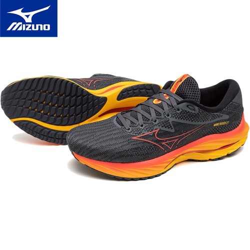 ミズノ MIZUNO メンズ ランニングシューズ ウエーブライダー27 ブラック×レッド×オレンジ J1GC2303 51 WAVE RIDER 27 2024春夏モデル