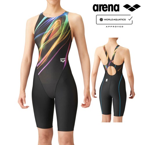 アリーナ arena レディース 競泳水着 WA承認 アクアレーシングワンピーススパッツ オープンバック・ハーフレッグ ブラック×ブルーの通販は