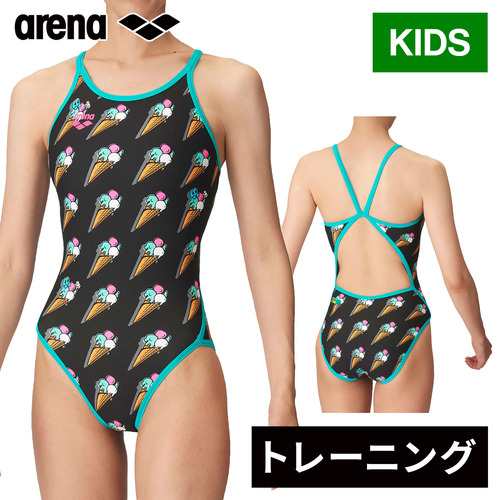 アリーナ arena キッズ 水着 トレーニングワンピース オープンバック ブラック×エメラルド AS4FWM14G BKEM 2024秋冬モデル