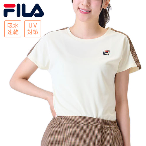 フィラ FILA レディース ガンクラブチェック バックホールメッシュ ゲームシャツ アイボリー VL2968 34 2024秋冬モデル テニスウェアの通販は