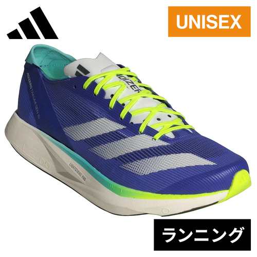 アディダス adidas メンズ レディース ランニングシューズ アディゼロ タクミ セン 10 ブルー/メタリック/レモン MAU06 IF1211