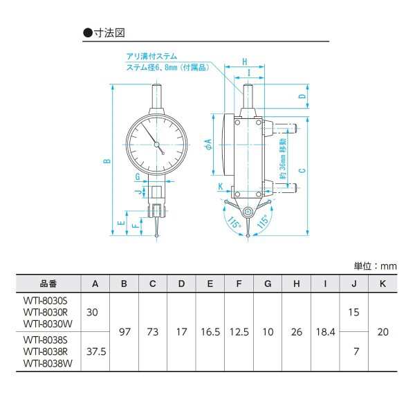 新潟精機 SK ダイヤルインジケーター 鋼球 0-0.8mm 目量0.01mm WTI