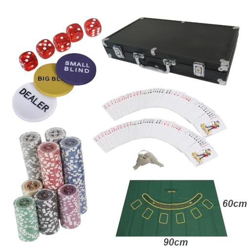 BJマット付きカジノセット カジノチップ300枚 数字入り ポーカーセット